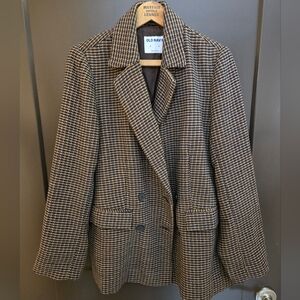 Old Navy Women's Classic Brown/tan/blue Houndstooth Blazer